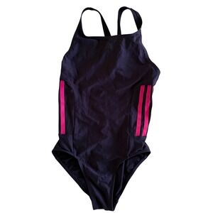 ADIDAS Essence Navy Core 3-Stripes Girls One Piece Swimsuit, 9/10